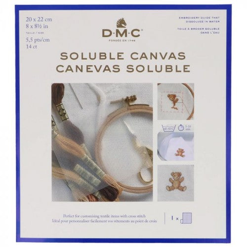 DMC Soluble Canvas 14 Count 8X8.5 White