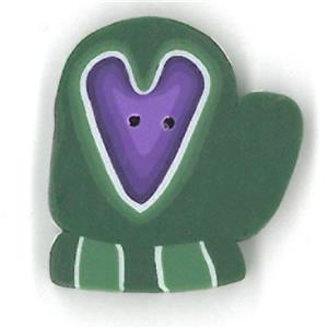 Large Green Mitten with Heart Button