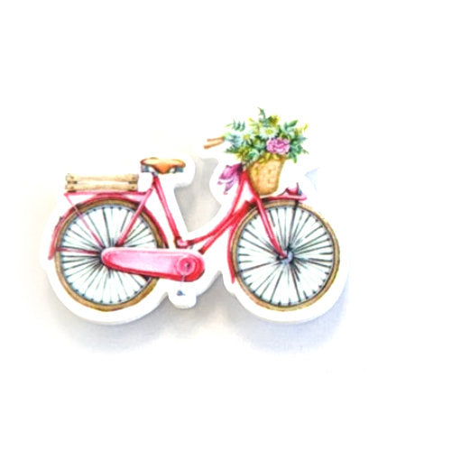 Pretty Pink Bicycle with Flower Basket Needle Minder