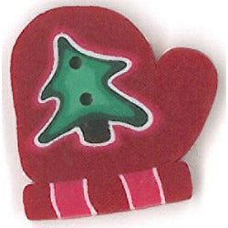 Small Red Mitten with Tree Button