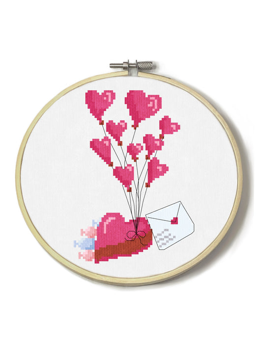 Downloadable Heart Balloons Cross Stitch Pattern