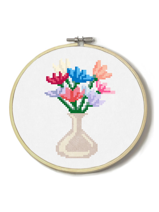 Downloadable Vase of Flowers Cross Stitch Pattern